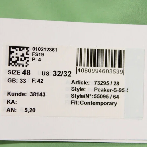 Hiltl NWT Peaker Chino Pants Size 48 / US 32 Contemporary in Green Cotton Blend